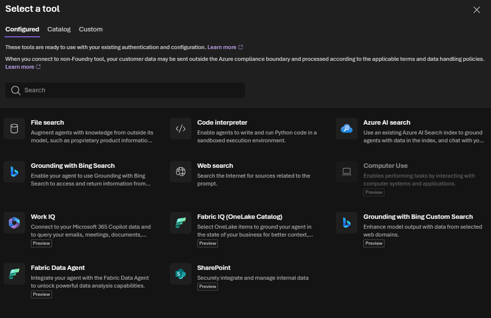 Microsoft Foundry tool catalog