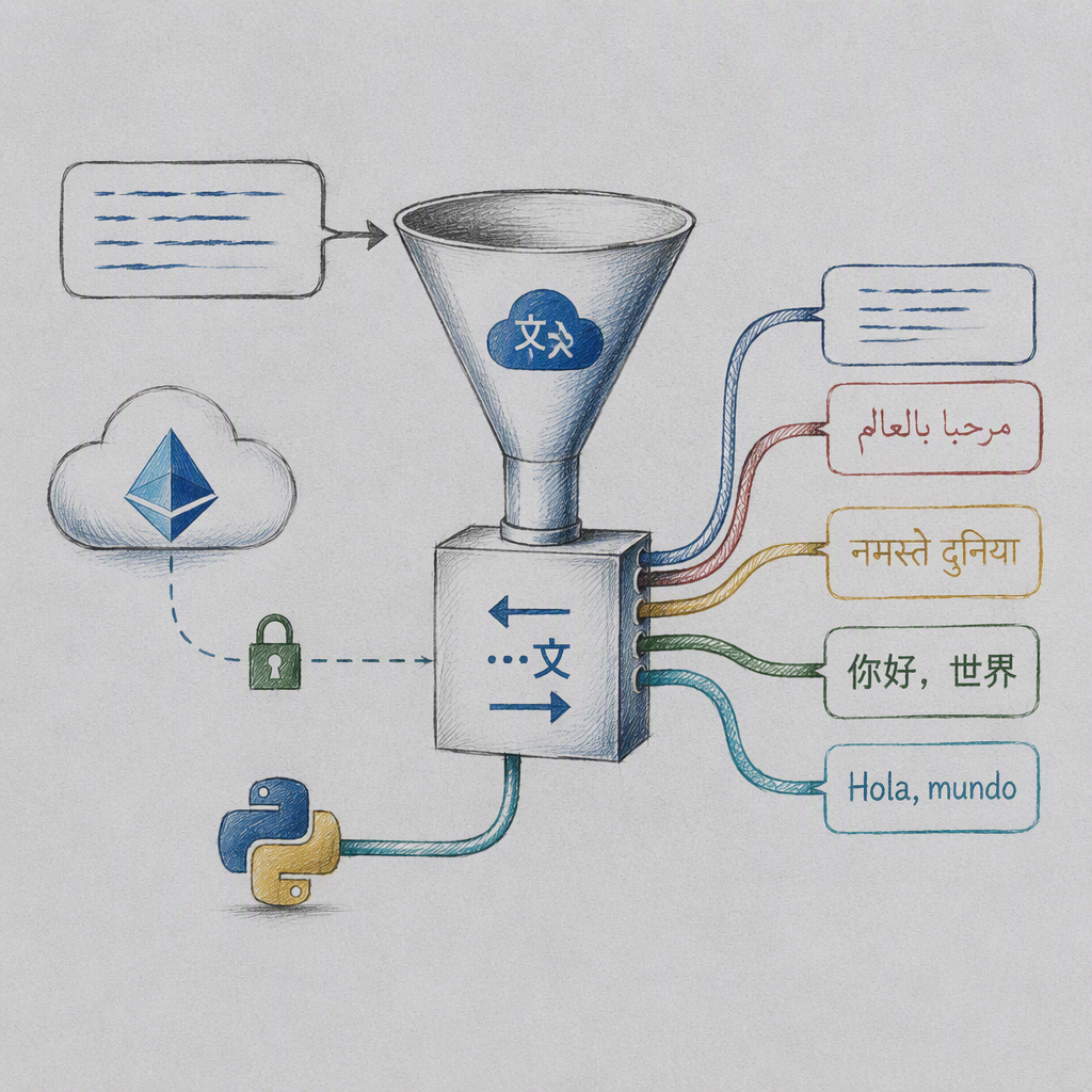 Editorial illustration for “Translate text with Azure Translator”.