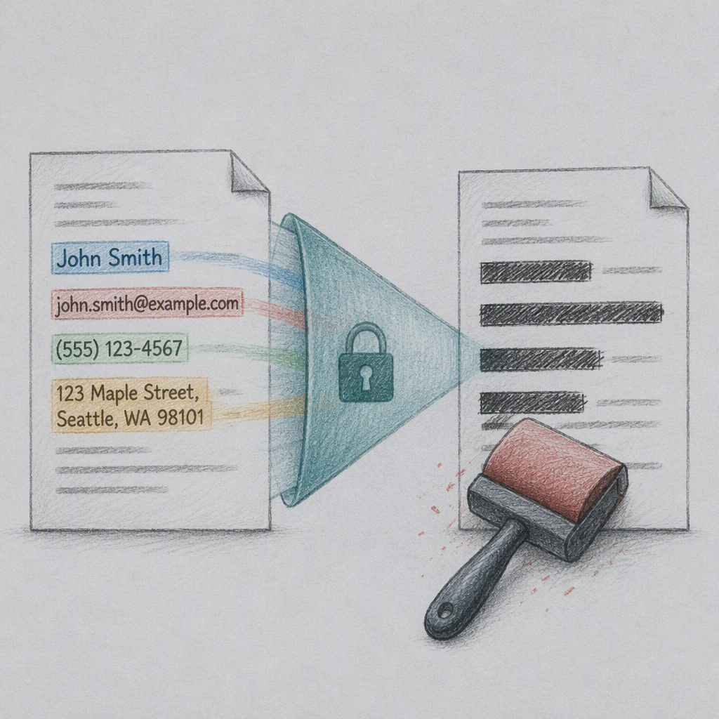 Editorial illustration for “Azure Language PII redaction”.