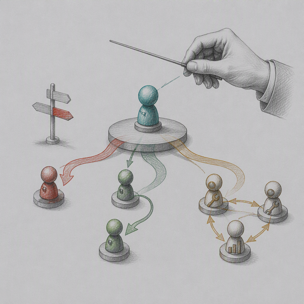 Editorial illustration for “Multi-Agent Orchestration with Microsoft Agent Framework”.