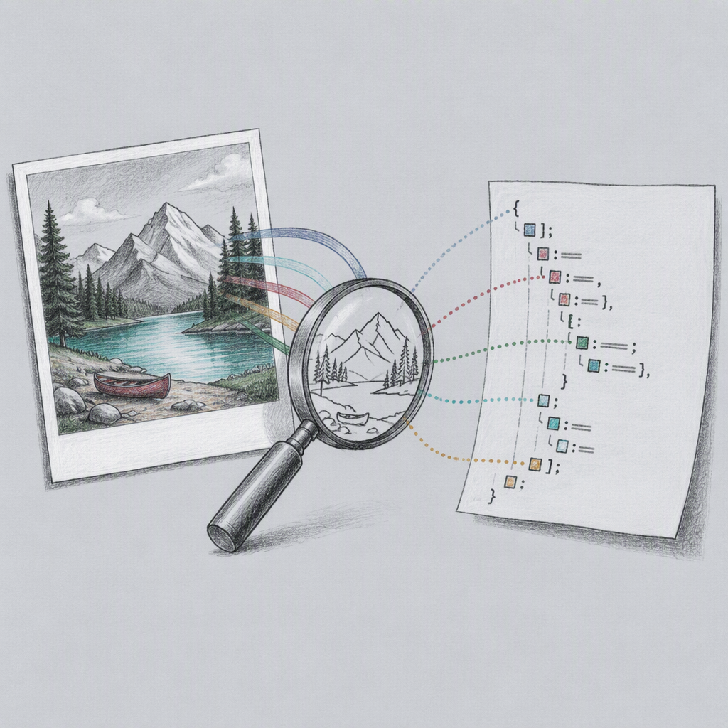 Editorial illustration for “Extract detailed JSON from an image”.