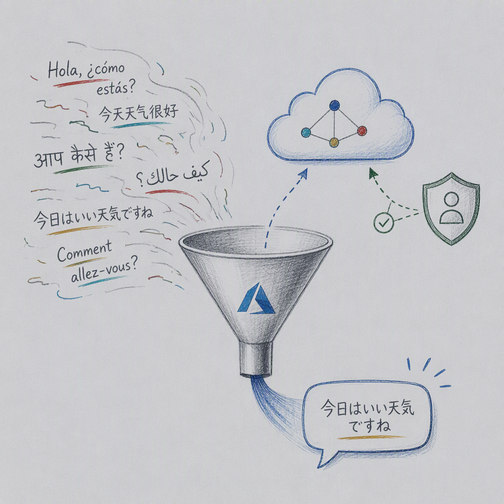 Editorial illustration for “Detect text language with Azure Language”.